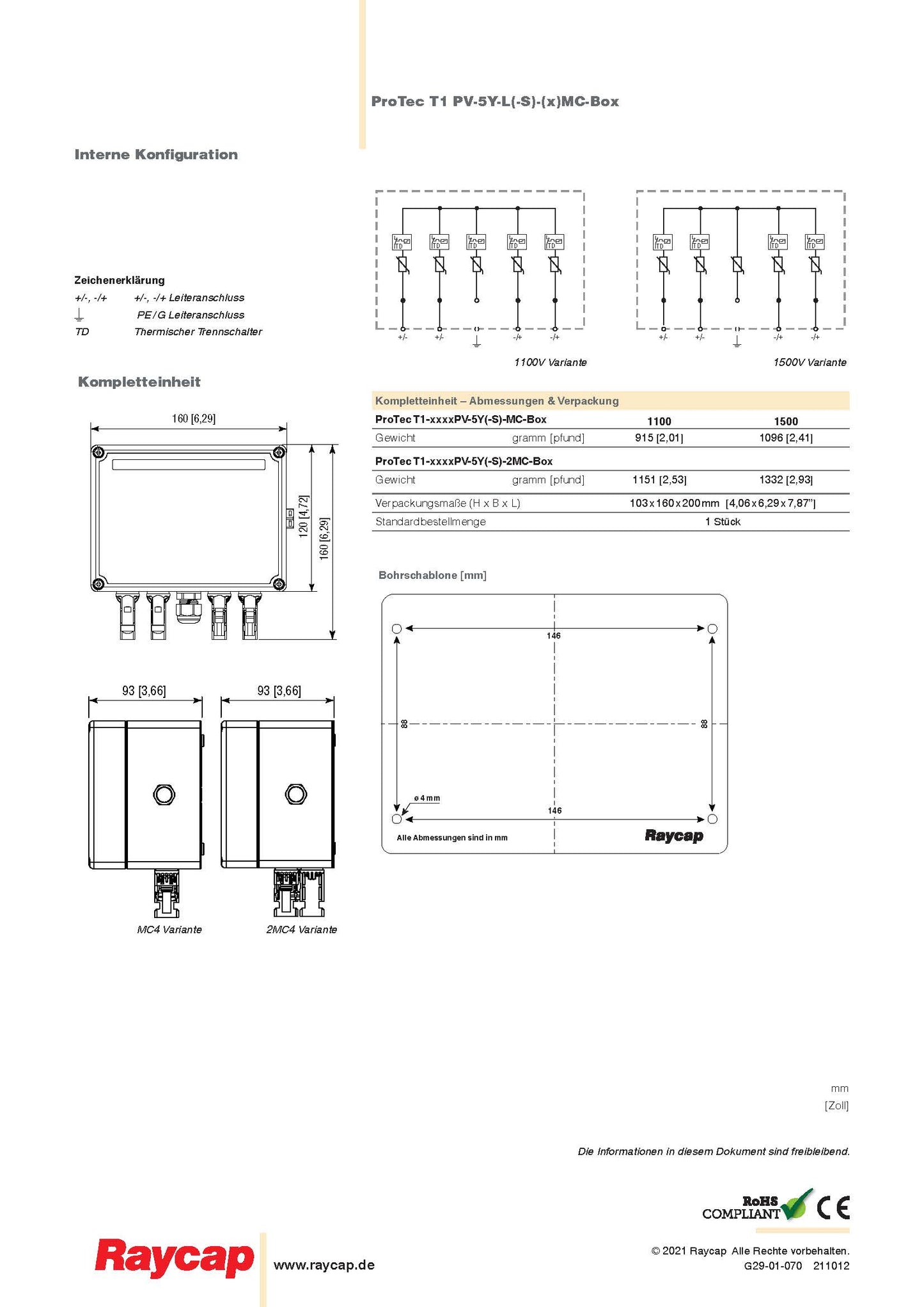 Raycap Überspannungsschutz DC Typ I+II 2 MPPT, MC4